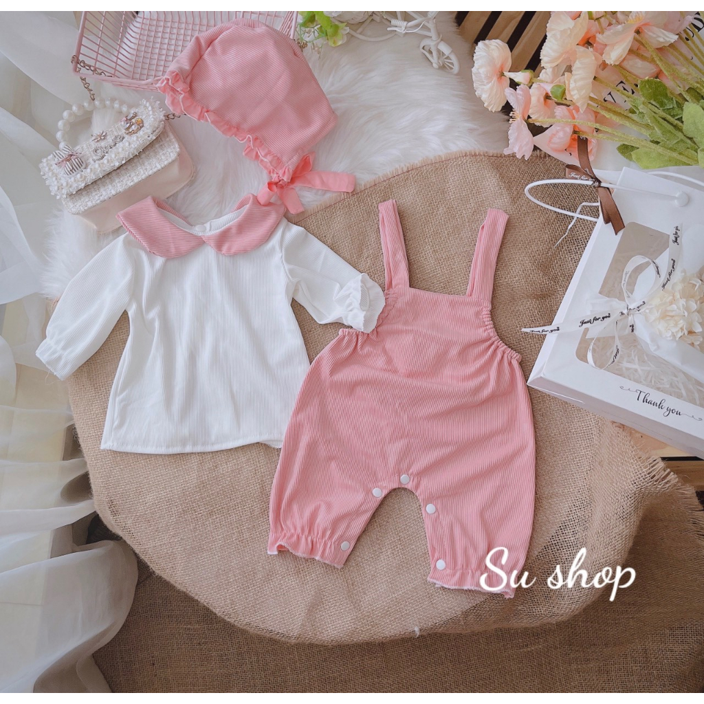 Body yếm dài thân hồng bé gái dễ thương 🍓[𝐓𝐀̣̆𝐍𝐆 𝐊𝐄̀𝐌 mũ🍓 Su Shop- body thiết kế sinh nhật thôi nôi cho bé