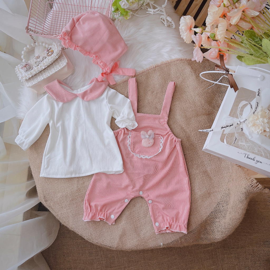 Body yếm dài thân hồng bé gái dễ thương 🍓[𝐓𝐀̣̆𝐍𝐆 𝐊𝐄̀𝐌 mũ🍓 Su Shop- body thiết kế sinh nhật thôi nôi cho bé