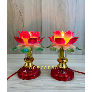 Một cặp đèn thờ hoa sen - Đèn thờ cúng hoa sen sử dung bóng e12