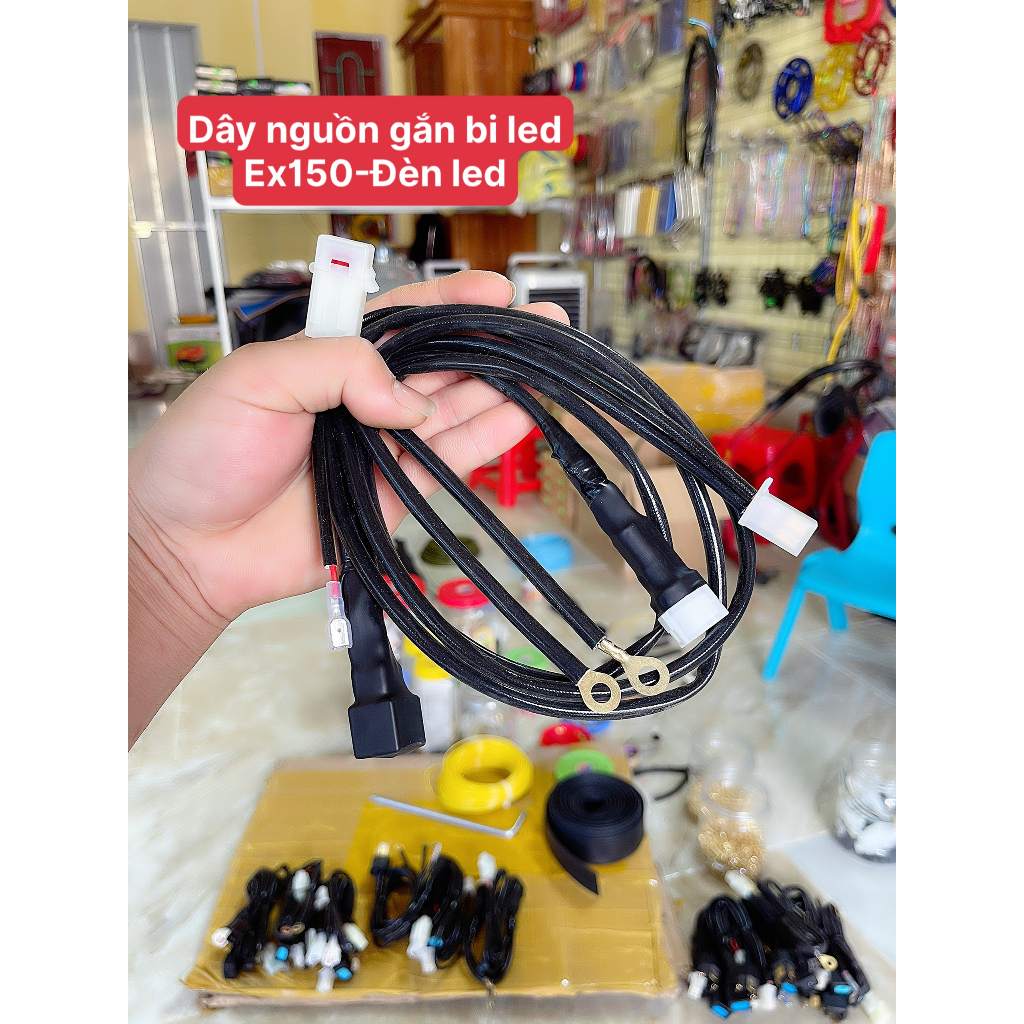 Bộ dây nguồn gắn bi cầu bi led bi xenon xe oto xe máy chân h4