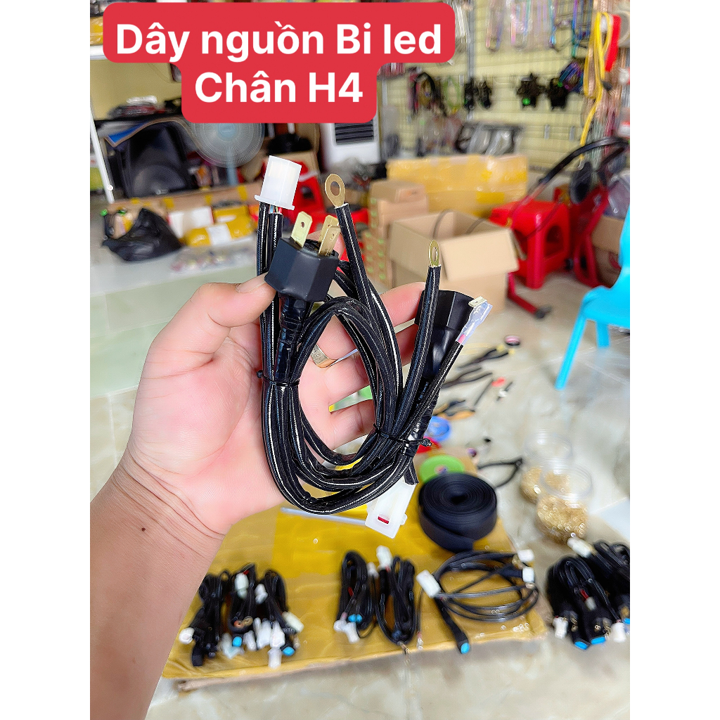 Bộ dây nguồn gắn bi cầu bi led bi xenon xe oto xe máy chân h4