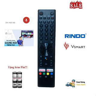 Remote Điều khiển tivi giọng nói Rindo Vsmart hàng loại 1 đẹp phím êm giọng nói chuẩn Mới 100% Tặng kèm Pin