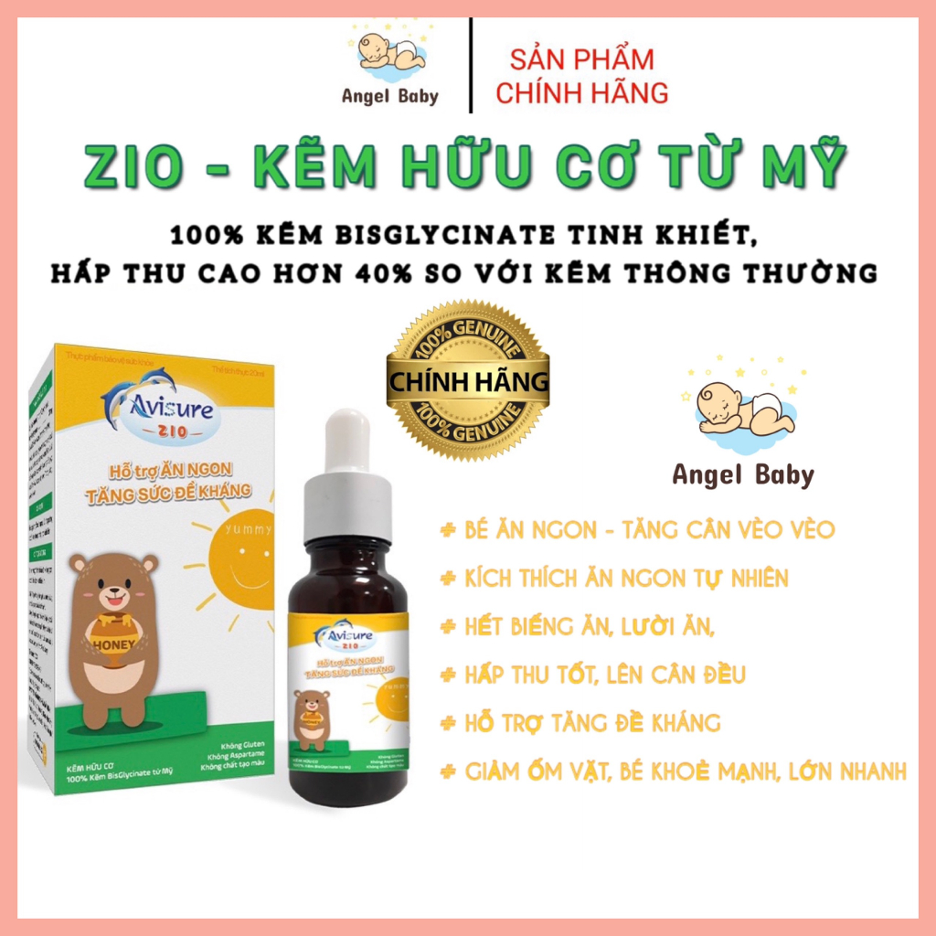 Siro Kẽm hữu cơ Avisure ZIO cho bé từ 6 tháng tuổi - Kích thích bé ăn ngon, giảm ốm vặt