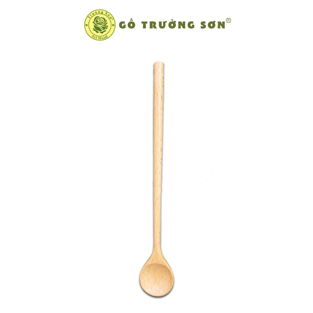 Muỗng Gỗ Beech Tròn Lớn Dùng Uống Khuấy Đồ Uống Dài 20 cm - Đồ Gỗ Nhà Bếp Thương Hiệu Trường Sơn