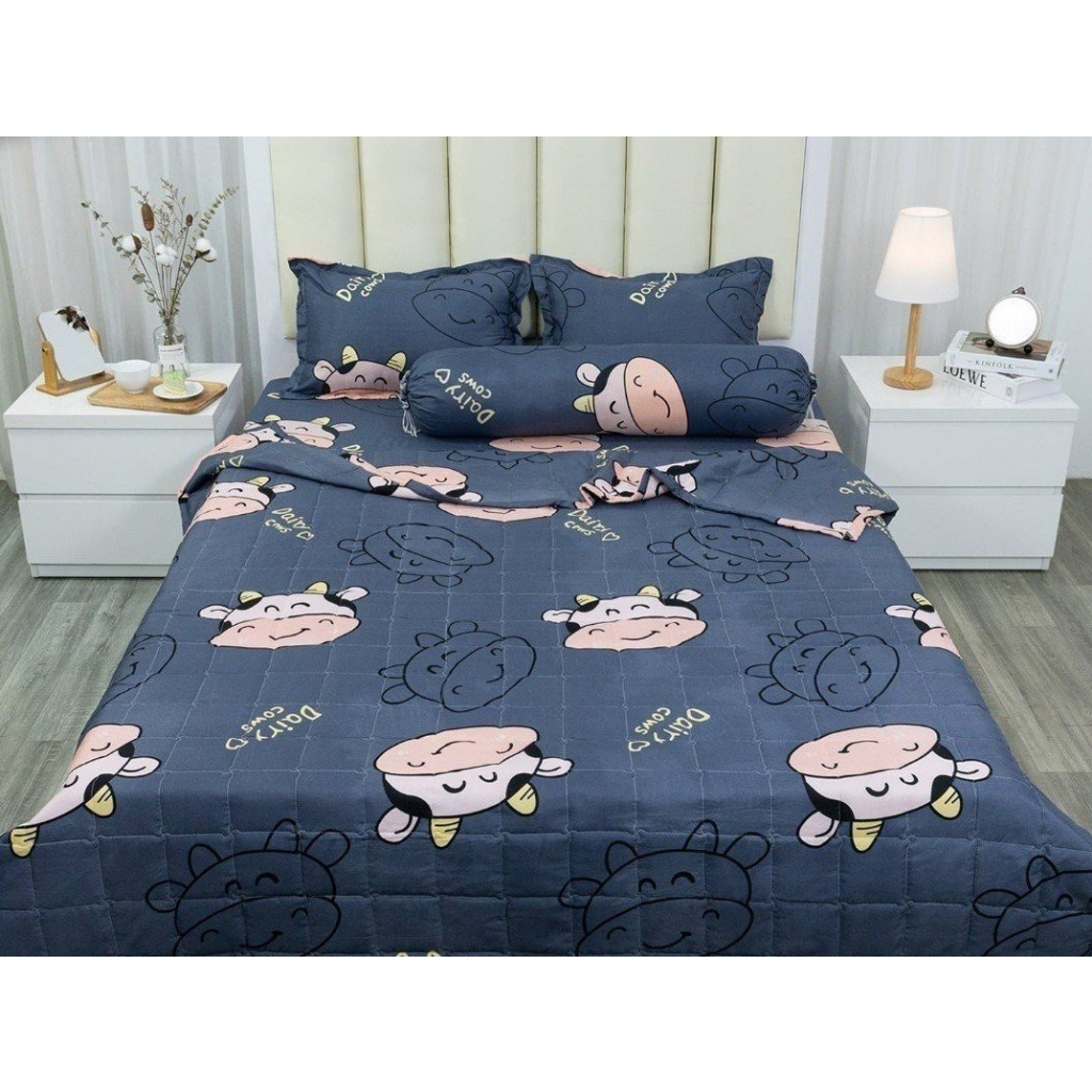 Ga bo chun trải giường kích thước 1mx2m 1m2x2m 1m6x2m 1m8x2m, mẫu thỏ nơ tím