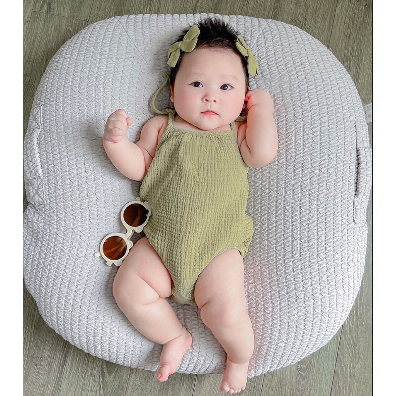 Bodysuit đồ liền thân cho bé gái sơ sinh vải xô muslin
