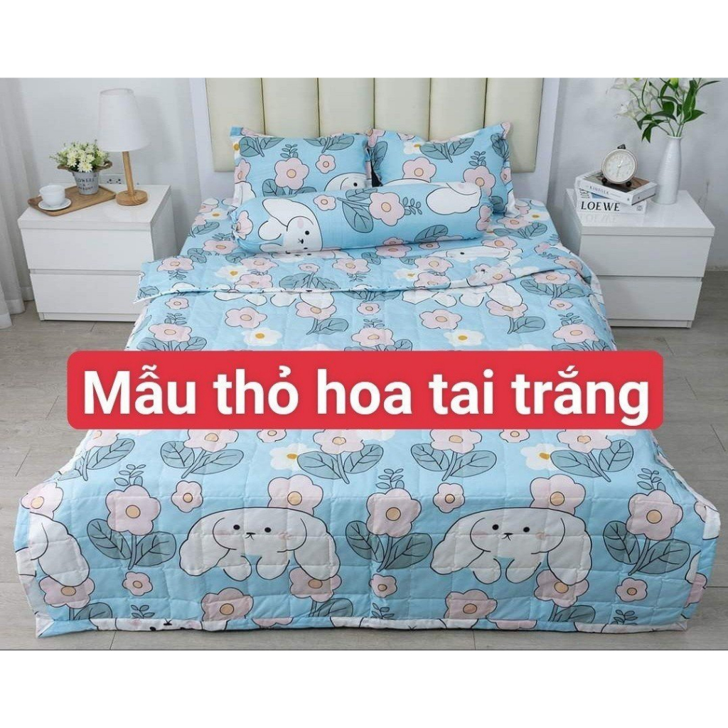 Ga bo chun trải giường kích thước 1mx2m 1m2x2m 1m6x2m 1m8x2m, mẫu thỏ nơ tím