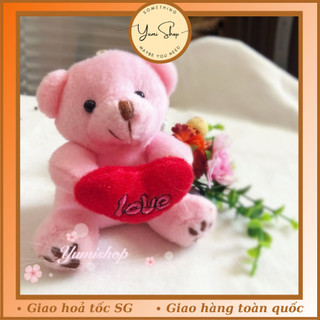 Set 2 Bé Gấu Bông Móc Khoá Màu Hồng Ôm Tim Chữ Love GB30