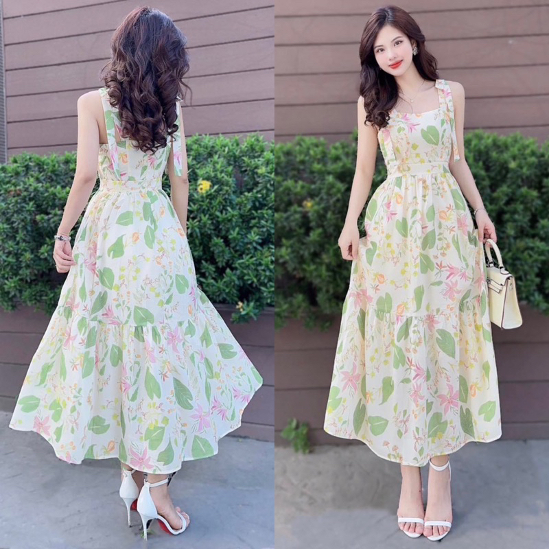 🛍 Đầm váy nữ 🛍 Đầm xoè hoa nhí 2 dây , váy dáng dài mix màu xanh trắng nữ tính , phong cách công chúa đi chơi đi tiệc