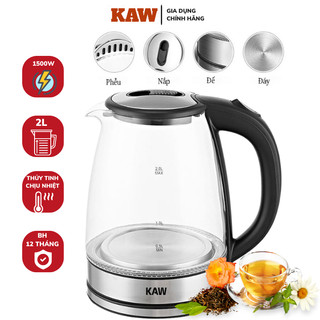 Ấm Siêu Tốc, Bình Đun Siêu Tốc Thủy Tinh Trong Suốt Cao Cấp Kaw Dung Tích 2.0L - Tiết Kiệm Điện, Có Đèn Báo Đảm Bảo.