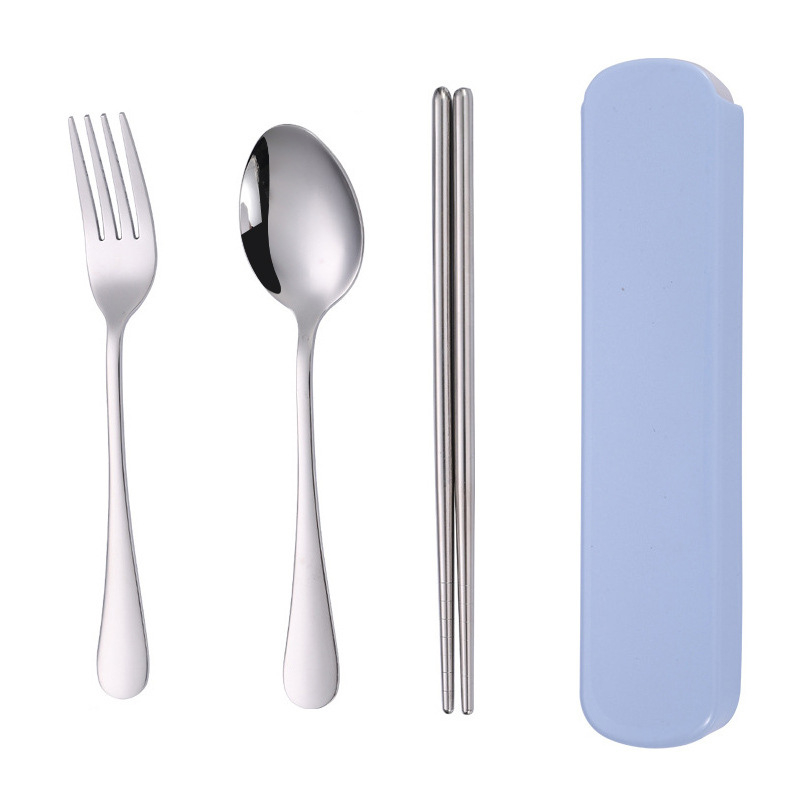 Sét 3 món thìa đũa dĩa kèm hộp đựng để hộp cơm mang đi,sét bộ thìa đũa 3 món inox 304