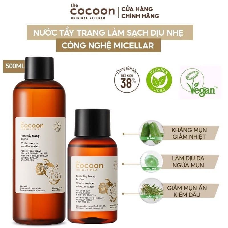 Nước tẩy trang bí đao Cocoon làm sạch và dịu nhẹ da 500ml