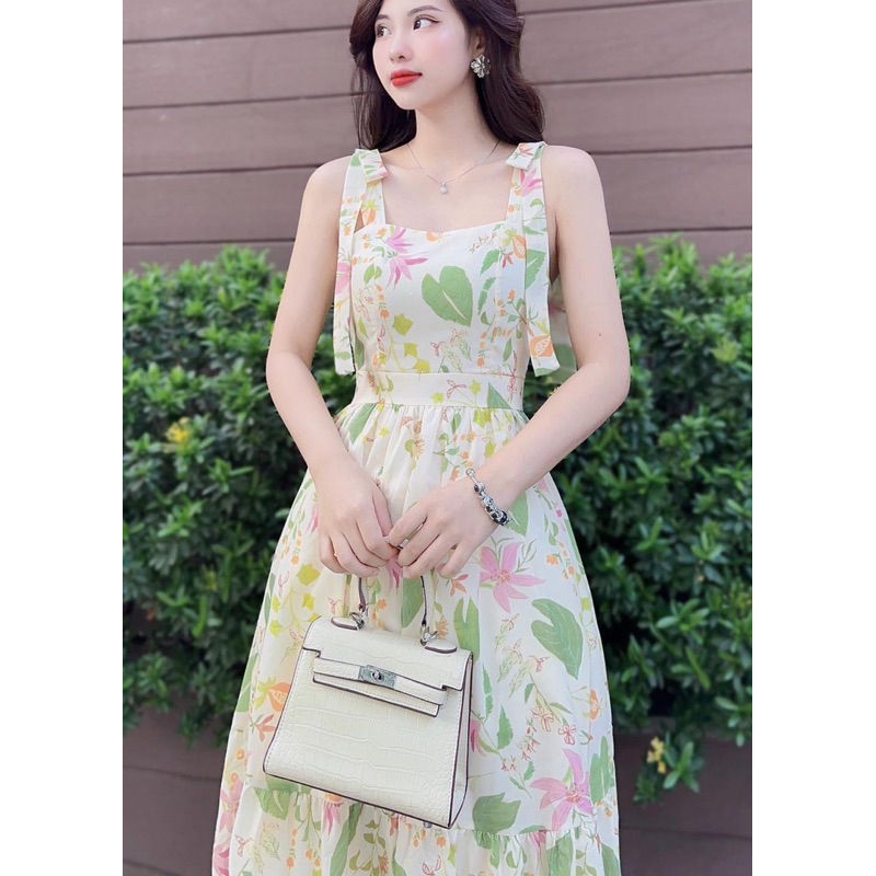 🛍 Đầm váy nữ 🛍 Đầm xoè hoa nhí 2 dây , váy dáng dài mix màu xanh trắng nữ tính , phong cách công chúa đi chơi đi tiệc