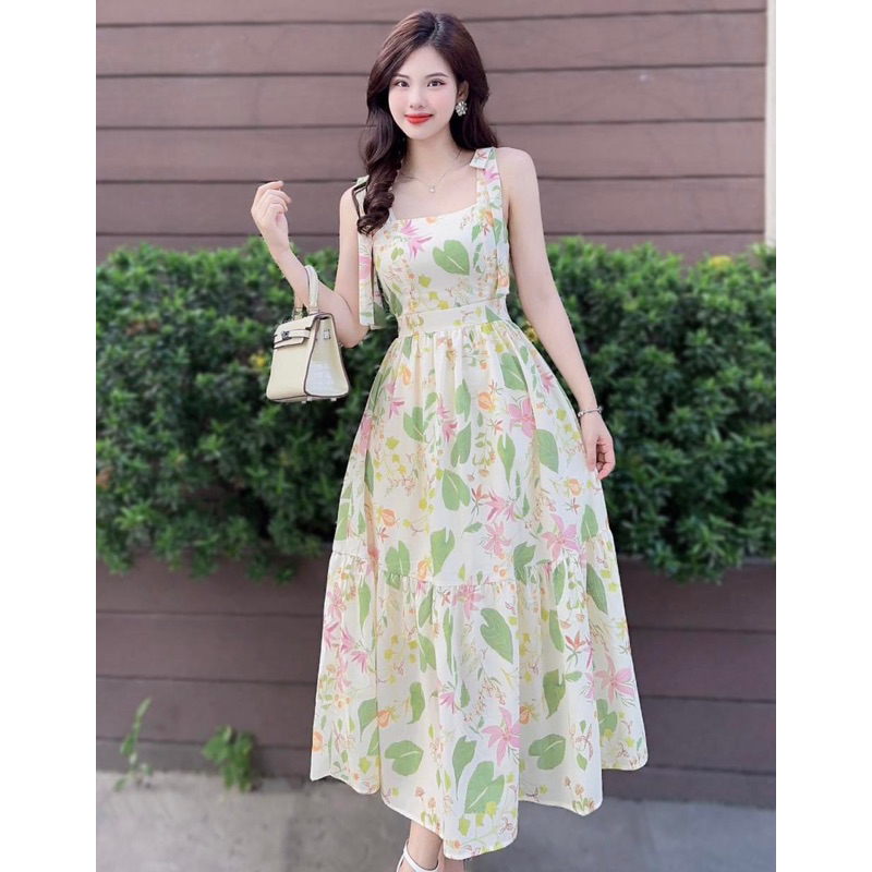 🛍 Đầm váy nữ 🛍 Đầm xoè hoa nhí 2 dây , váy dáng dài mix màu xanh trắng nữ tính , phong cách công chúa đi chơi đi tiệc