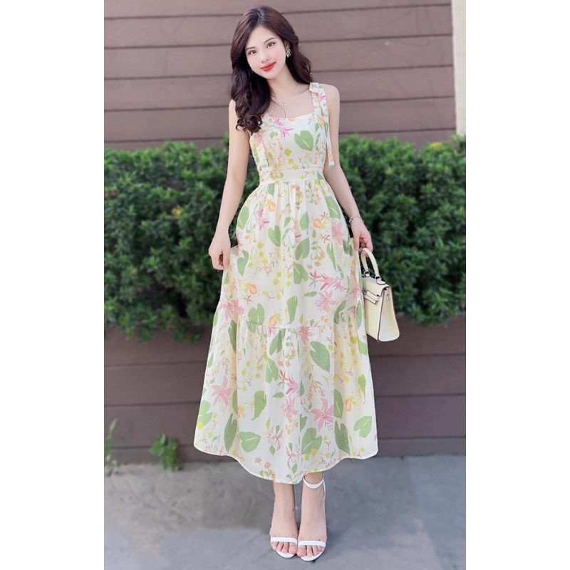 🛍 Đầm váy nữ 🛍 Đầm xoè hoa nhí 2 dây , váy dáng dài mix màu xanh trắng nữ tính , phong cách công chúa đi chơi đi tiệc