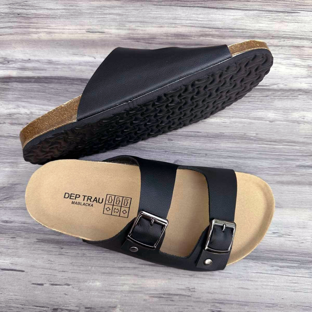 Dép da nam đế trấu hai quai thời trang năng động TR06