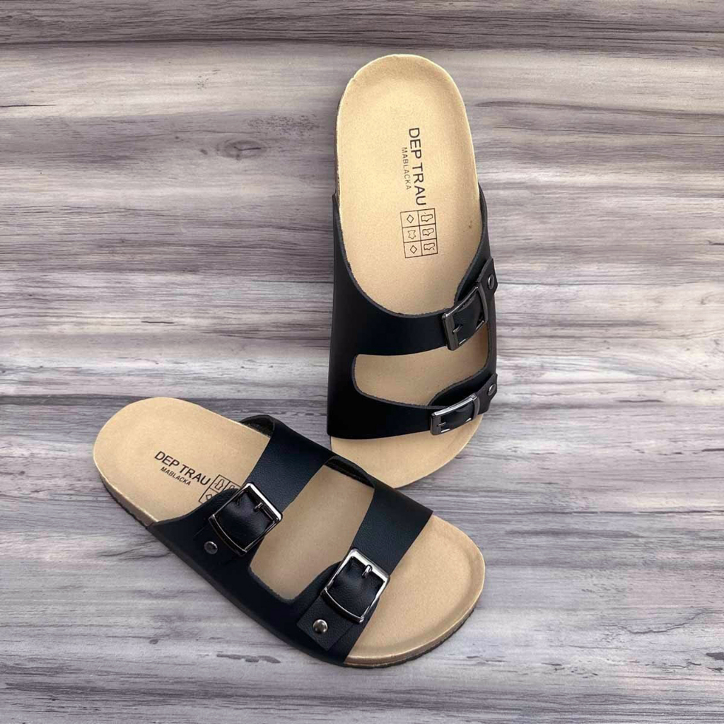 Dép da nam đế trấu hai quai thời trang năng động TR06