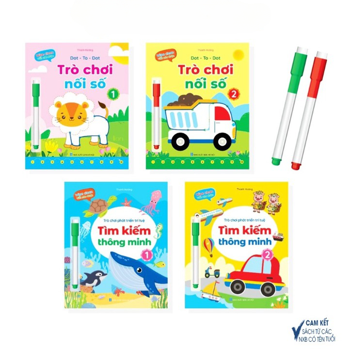 Sách Bộ Vở Viết Xóa Được - Wipe Clean - Trò chơi phát triển trí tuệ - Tìm kiếm thông minh- Trờ chơi nối số (bộ 04 c