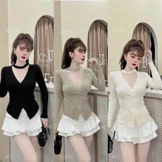 Áo len vạt chéo cổ vòng dáng ôm hàng quảng châu siêu chuẩn - scxa79