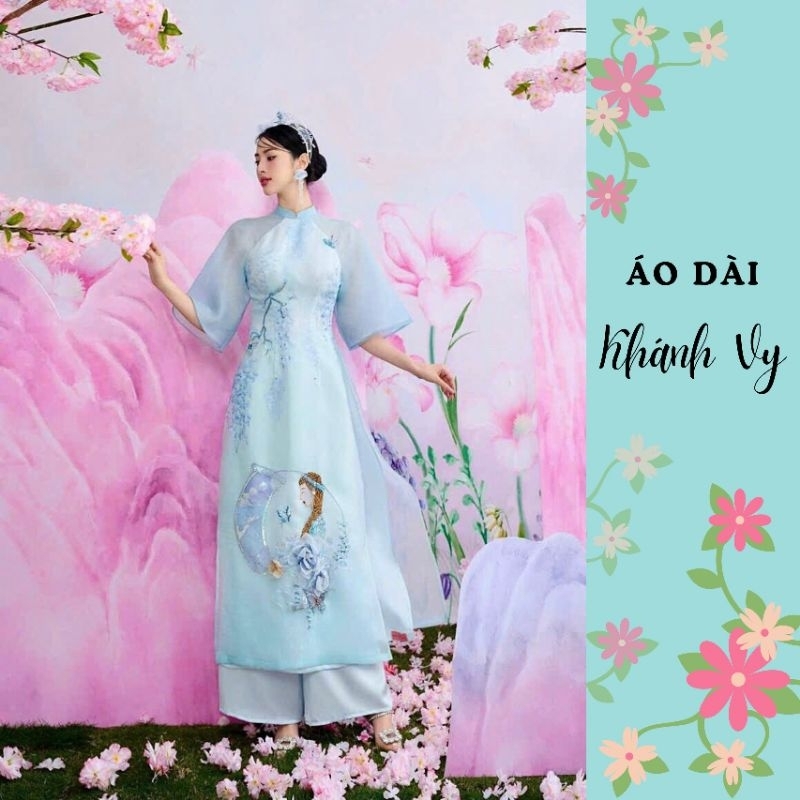 Áo Dài Cách Tân Tiên Nữ Xanh Đính Kết Hạt Cao Cấp