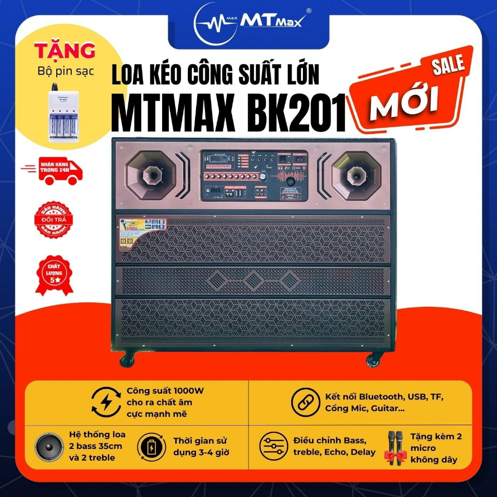 Loa Kéo MTMAX BK201 - Loa Khủng Long Karaoke Bluetooh 2 Bass 35 Âm Thanh Uy Lực Siêu Trầm Âm Bass Cực Căng