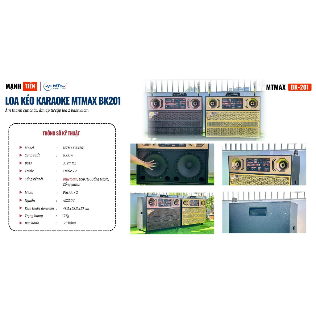 Loa Kéo MTMAX BK201 - Loa Khủng Long Karaoke Bluetooh 2 Bass 35 Âm Thanh Uy Lực Siêu Trầm Âm Bass Cực Căng