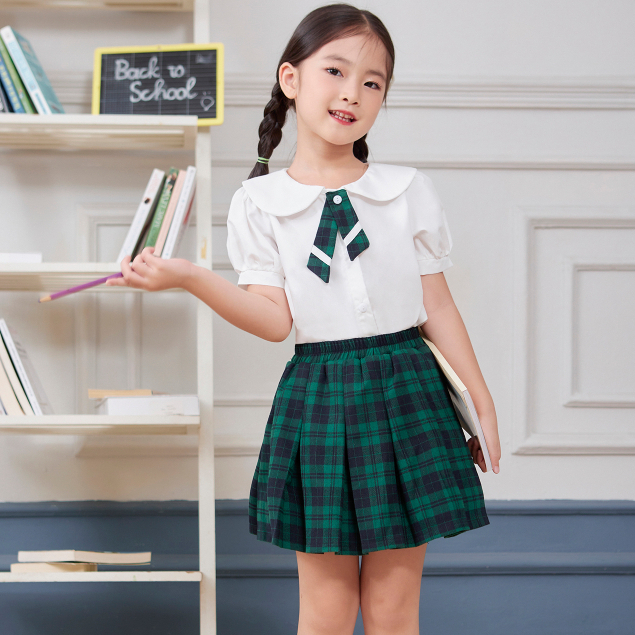 Chân váy kẻ đi học bé gái ILABY xếp ly chất liệu thô kẻ kèm lót quần cho bé 10-35kg 3 màu xanh - đỏ - đen