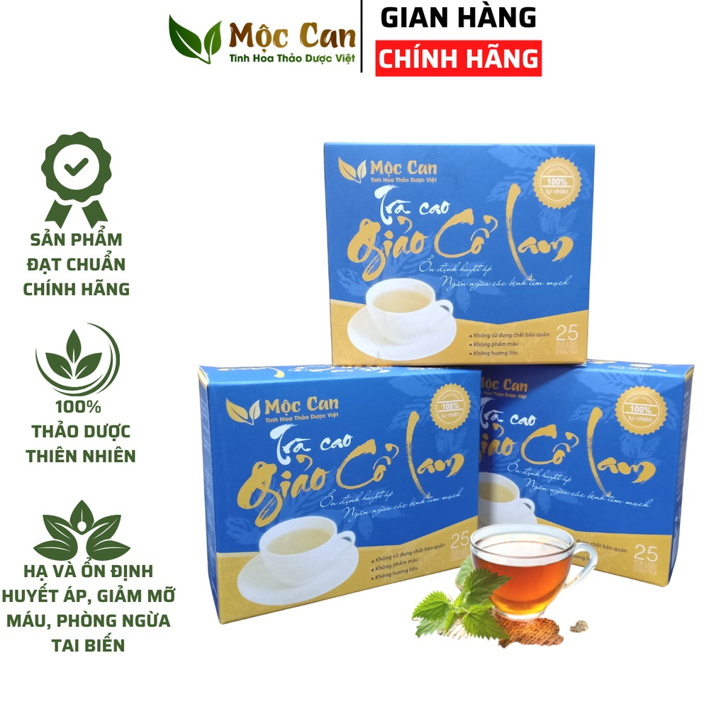 Trà Cao Giảo Cổ Lam Mộc Can - Trà túi lọc giúp hạ và ổn định huyết áp, giảm mỡ máu, ngăn ngừa xơ vữa động mạch