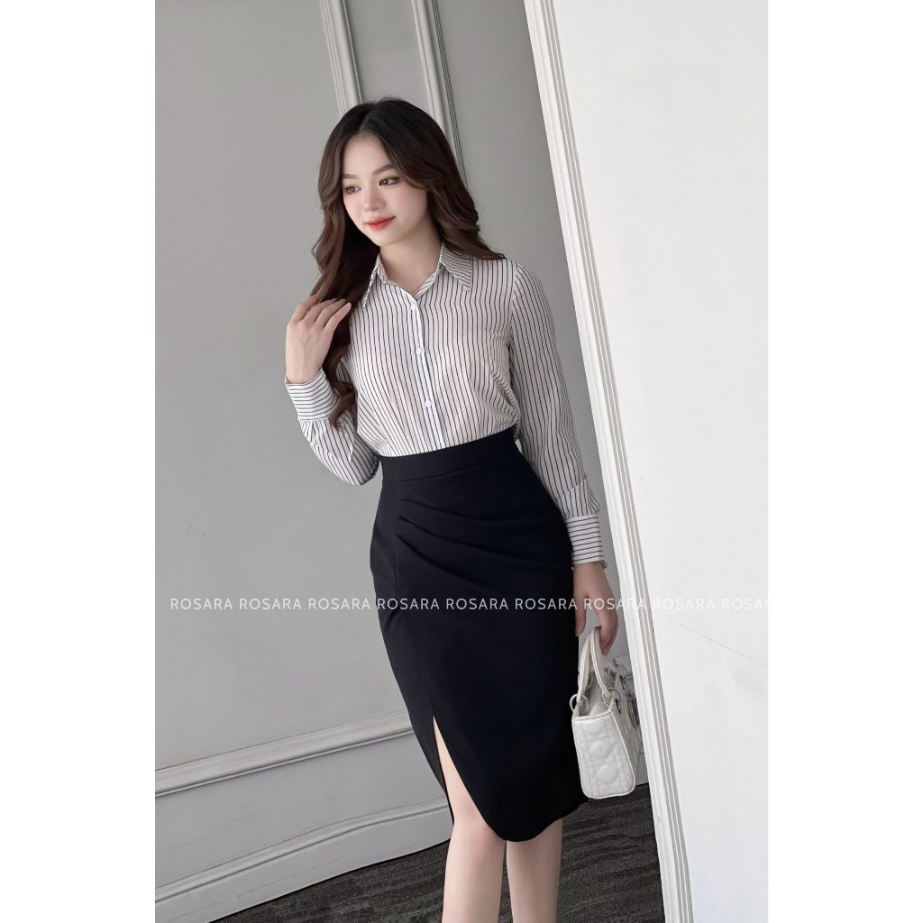 Áo Sơ Mi Nữ Dài Tay Sọc Kẻ Thời Trang Công Sở Rosara SM211