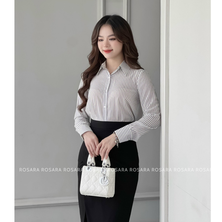 Áo Sơ Mi Nữ Dài Tay Sọc Kẻ Thời Trang Công Sở Rosara SM211