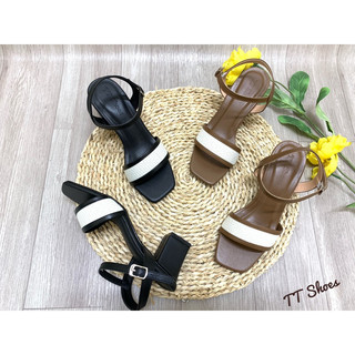 sandal cao gót 5cm bản phối màu trẻ trung mũi vuông TT Shoes son037