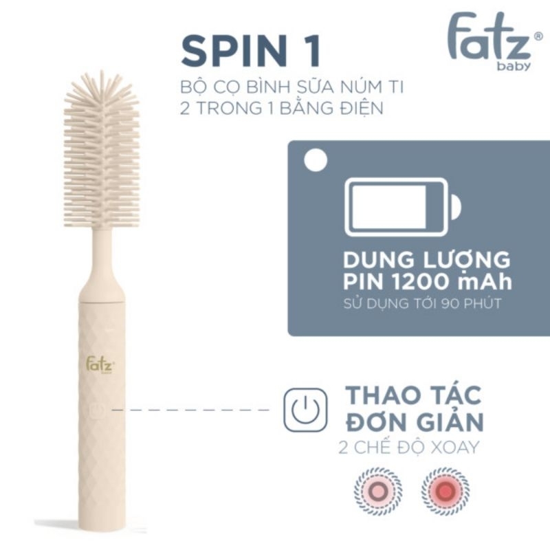 BỘ CỌ BÌNH SỮA NÚM TI 2 TRONG 1 BẰNG ĐIỆN FATZBABY SPIN 1 – FB8002ED