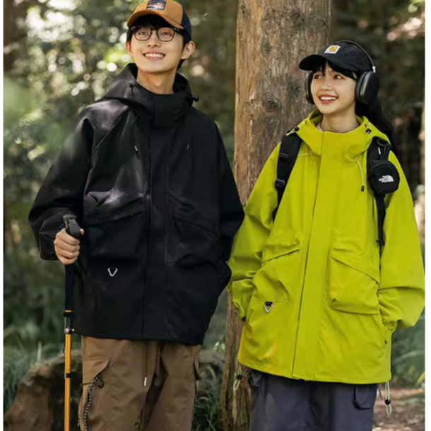 Áo khoác gió 2 lớp, có mũ và khóa zip, có túi trong Unisex túi hộp, chống nước, chống bụi Ulzzang phong cách Hàn Quốc A2