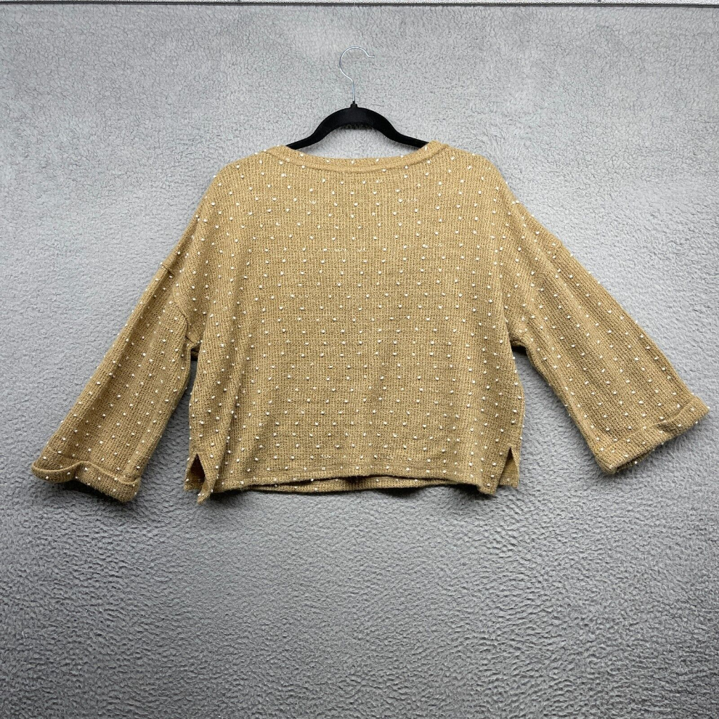 Áo len nữ lông vũ đan len dài tay, áo thu đông chấm bi tay chuông