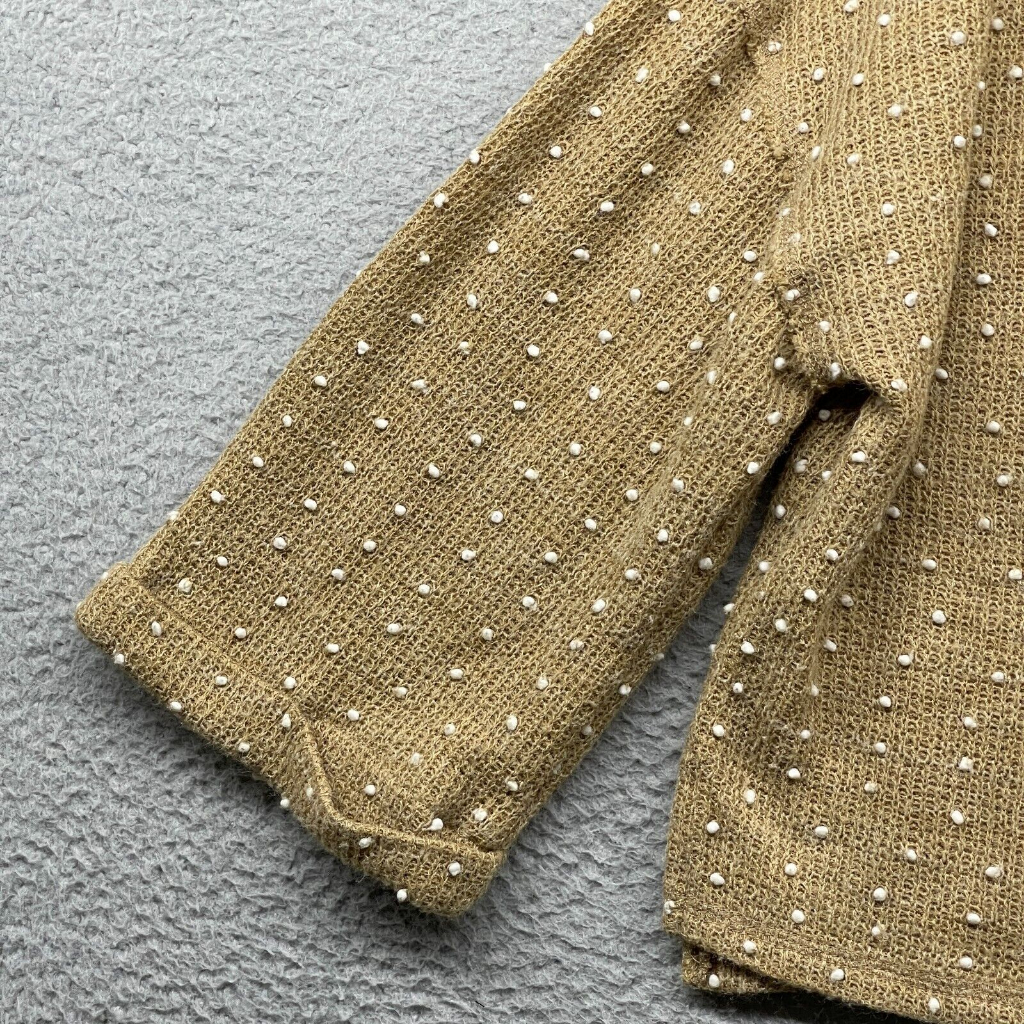 Áo len nữ lông vũ đan len dài tay, áo thu đông chấm bi tay chuông