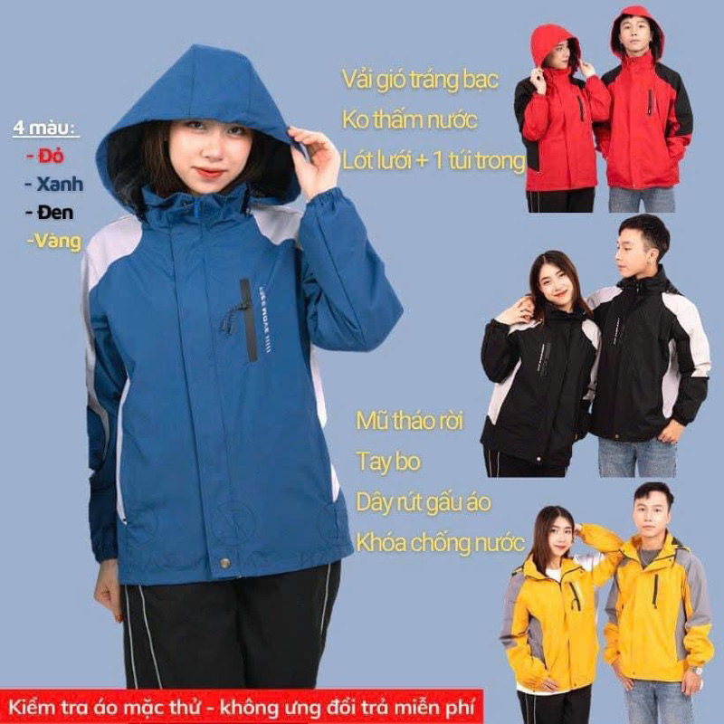 Áo khoác nam nữ phối màu chống nước cản gió