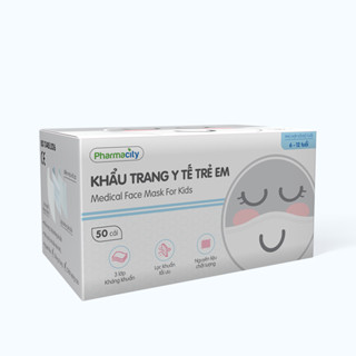 Khẩu trang y tế trẻ em Pharmacity ( Hộp 50 cái ) với 3 lớp bảo vệ kháng khẩn cao cấp hiệu quả 99%