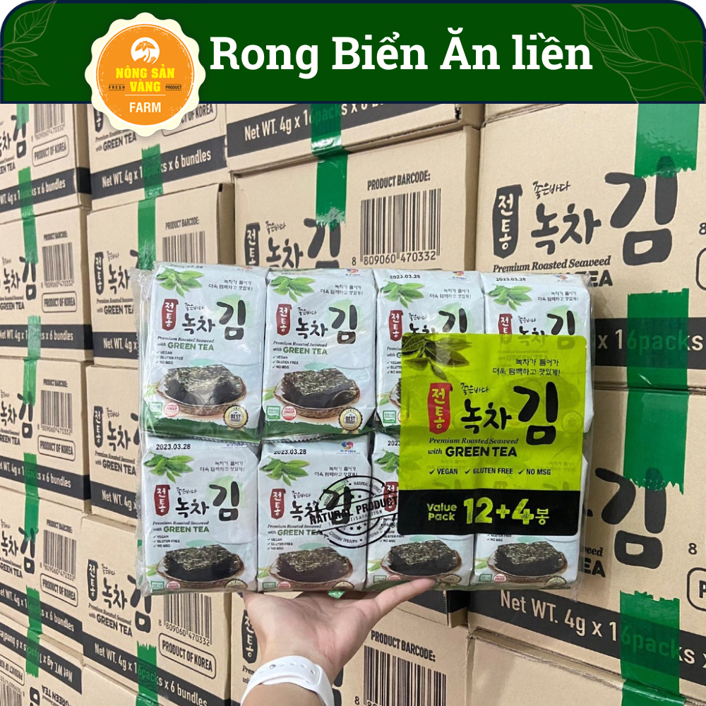 16 Gói Snack Rong Biển Ăn Liền , K Fish Vị Trà Xanh, Vị Nướng Nhập Khẩu Hàn Quốc - Nông Sản Vàng