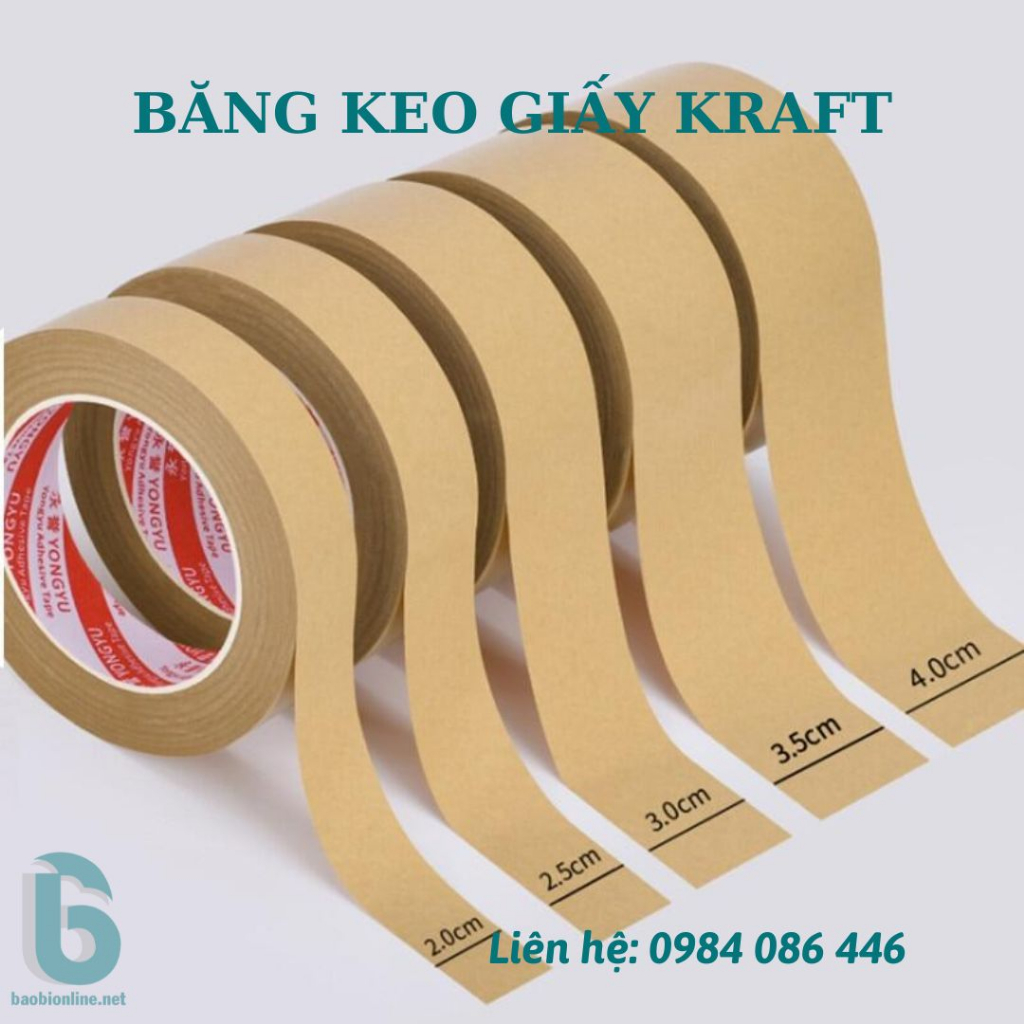 BĂNG KEO DÍNH GIẤY DA BÒ, KRAFT 5 x 40CM | VÁ / DÁN THÙNG CARTON - BAOBIONLINE