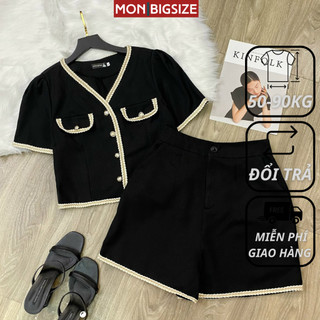 Set đồ bộ bigsize nữ dự tiệc đi chơi sang chảnh kiểu viền túi chất cotton lạnh MON big size 50 - 90kg