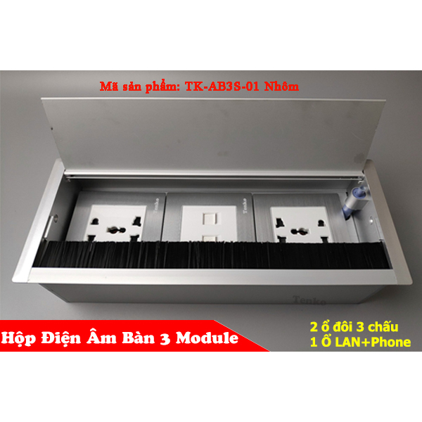 Hộp Điện Âm Bàn Họp 2 Ổ Đa Năng, 1 LAN(RJ45), 1 Phone(RJ14), Box Nhôm Nguyên Khối Tenko