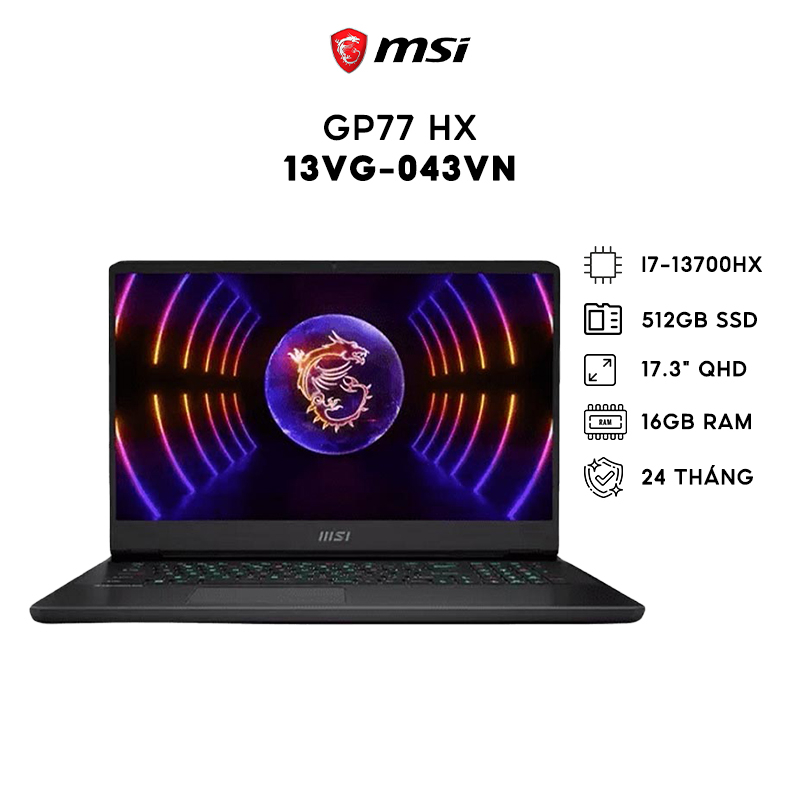 Laptop  MSI GP77 HX 13VG-043VN, I7-13700H, 512GB, 64GB, RTX 4070 8GB, 17.3" QHD - Ship hỏa tốc