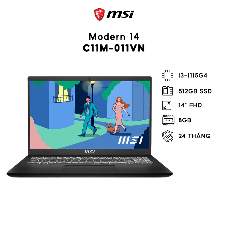 Laptop (Gaming) MSI Modern 14 C11M-011VN, I3-1115G4, 512GB, 8GB, UHD Graphics, 14" FHD - Ship hỏa tốc