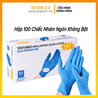 [Chính Hãng] Găng tay cao su nitrile xanh siêu dai không bột hộp 100 chiếc nhám ngón