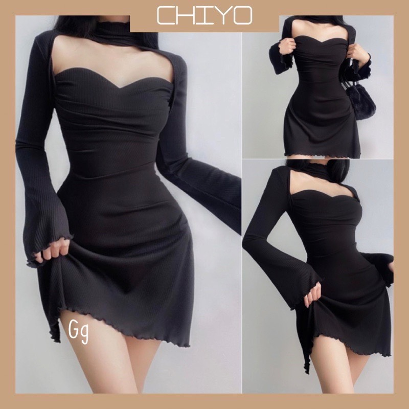 Đầm Body Dài Tay Chất Thun Gân Siêu Hách Dáng MK3541