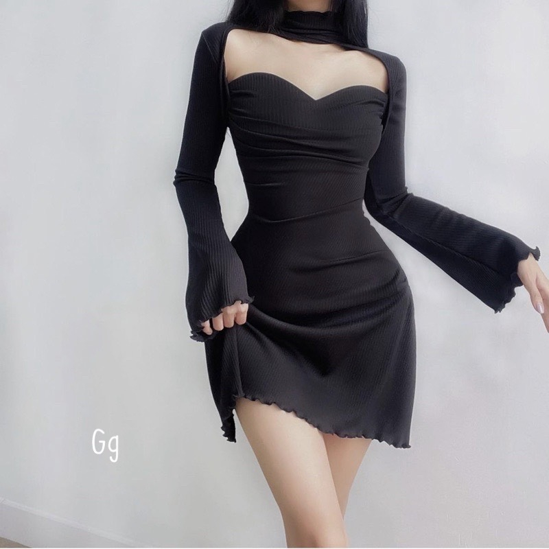 Đầm Body Dài Tay Chất Thun Gân Siêu Hách Dáng MK3541