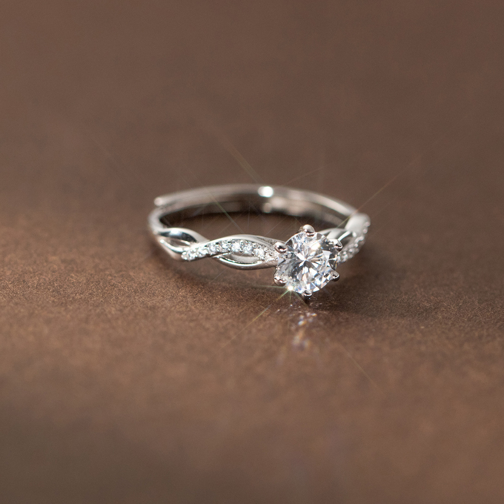 Nhẫn bạc nữ 925 dệt sóng đính đá sang trọng thiết kế freesize tùy chỉnh được kích thước - N2900 - Bảo Ngọc Jewelry