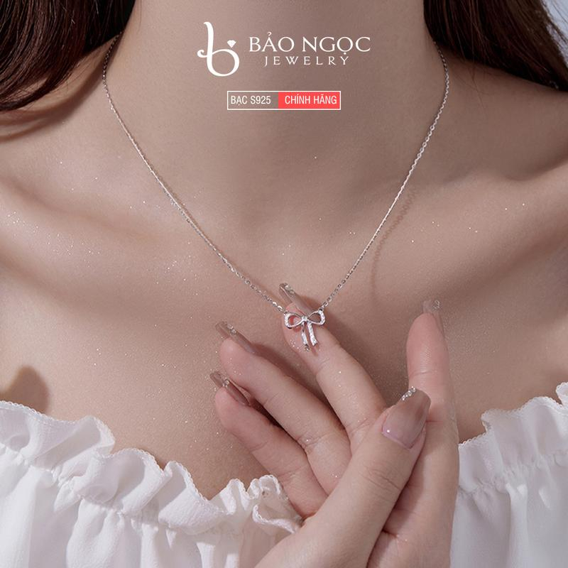 Dây chuyền bạc nữ 925 thiết kế nơ đính đá thanh lịch trang sức dự tiệc xinh xắn - DB2903 - Bảo Ngọc Jewelry