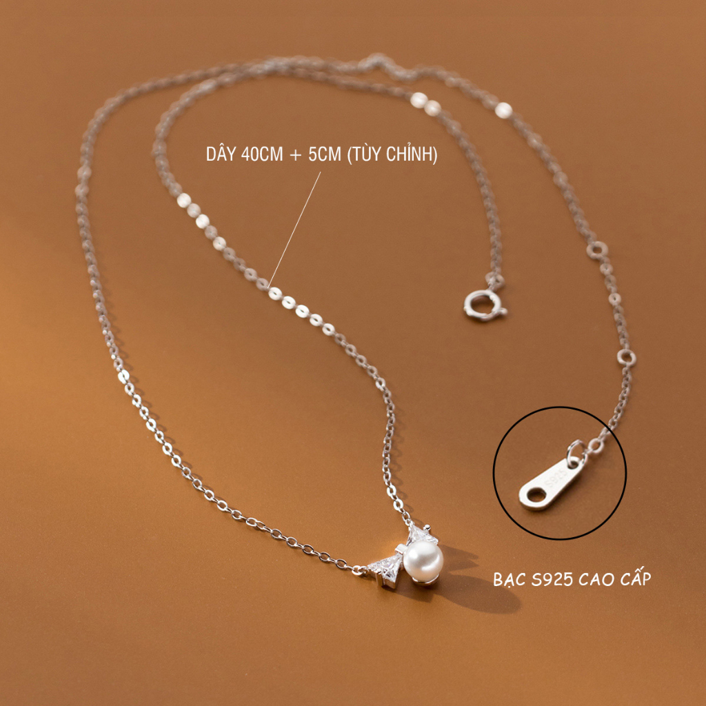 Dây chuyền bạc nữ 925 mặt nơ đính đá gắn ngọc trai phong cách - DB2901 - Bảo Ngọc Jewelry