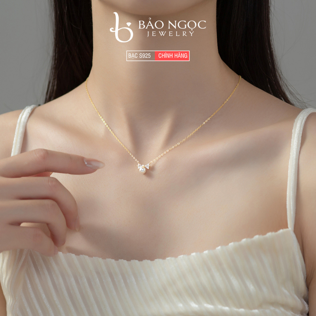 Dây chuyền bạc nữ 925 mặt nơ đính đá gắn ngọc trai phong cách - DB2901 - Bảo Ngọc Jewelry